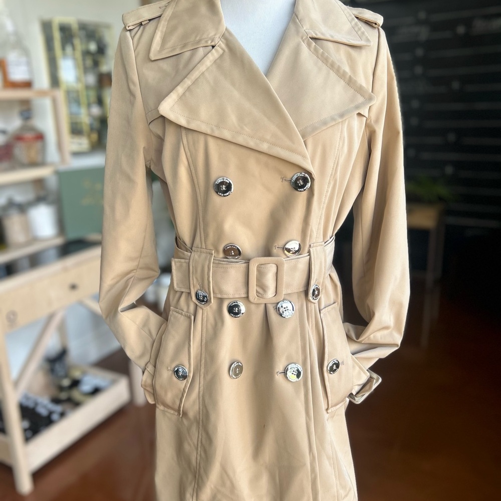 Calvin Klein Beige Double Breasted Trench Coat -Small